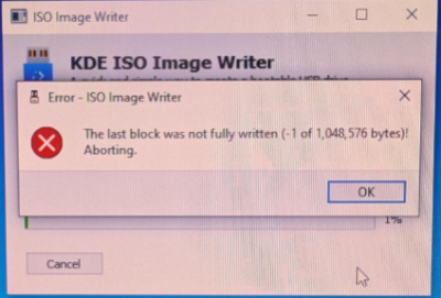 KDE ISO Image Writer Error Message