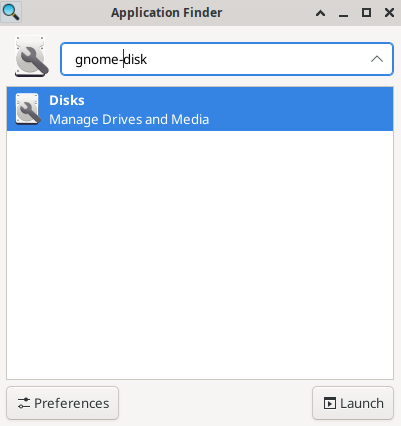 GNOME Disks Xfce Launch