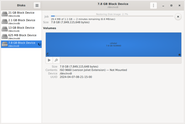 GNOME Disk Restoring