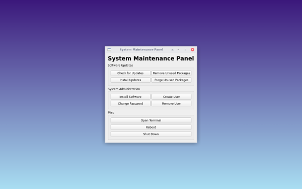 System Maintenance Panel