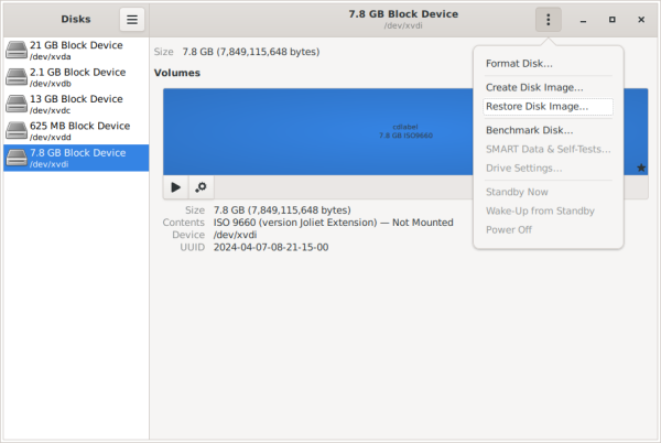GNOME Disk Restore Select